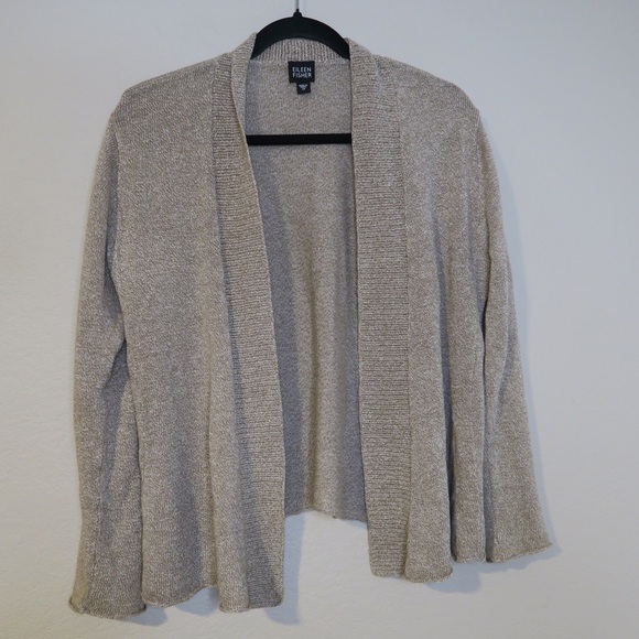Eileen Fisher Knit Linen Blend Open Front Cardigan Beige Boho Lagenlook Work - Picture 9 of 9